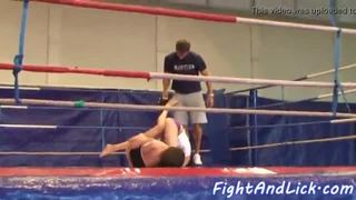 Lesbian eurobabes wrestling in a boxing ring