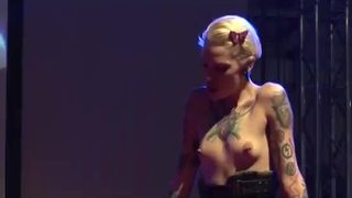 Tattooed lesbian fisting live on stage